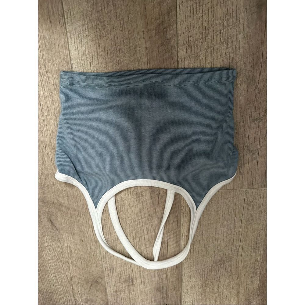 Blue Color Block Cross Back Ribbed Tank Crop Top- Small - Picture 3 of 3